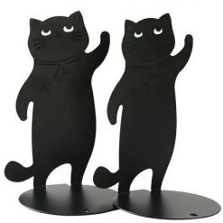 FUIENKO Serre-livres Décoratifs Sur Le Thème Du Chat, Décoration D'étagère Vintage En Métal Robuste, Support De Livre Noir, Serre-livres Pour Magazines, 1 Paire,Black