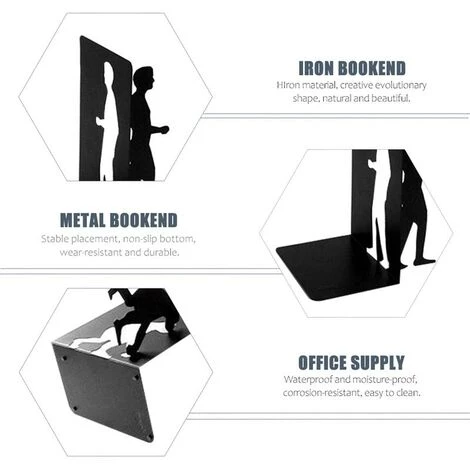 FUIENKO Serre-livres En Fer Créatif, 1 Ensemble, Rangement De Livres, Bouchon De Livre Pour étagères,Black 5 FUIENKO Serre-livres En Fer Créatif, 1 Ensemble, Rangement De Livres, Bouchon De Livre Pour étagères,Black – Image 3