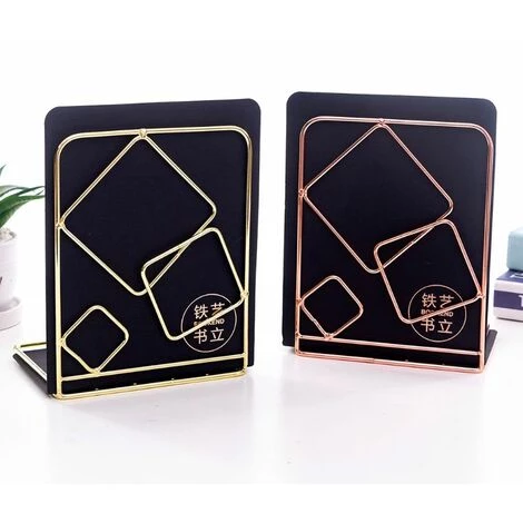 FUIENKO Serre-livres Carrés En Métal Pour Bureau, 2 Pièces, Extrémités De Livre, Support, étagère, Bibliothèque,Gold 5 FUIENKO Serre-livres Carrés En Métal Pour Bureau, 2 Pièces, Extrémités De Livre, Support, étagère, Bibliothèque,Gold – Image 3