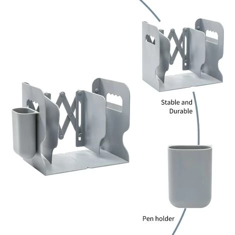 FUIENKO Serre-livres Réglable De 19 Pouces, étagère Avec Porte-stylo, Résistant Aux Rayures, Organisateur De Magazines,Grey,France 7 FUIENKO Serre-livres Réglable De 19 Pouces, étagère Avec Porte-stylo, Résistant Aux Rayures, Organisateur De Magazines,Grey,France – Image 5