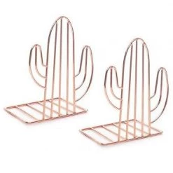 FUIENKO Support De Livre En Forme De Cactus, 1 Paire, Support De Livre En Fer, Serre-livres, étagère De Bureau, Organisateur De Livres, Fournitures Scolaires Et De Bureau,Rose Gold