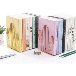 FUIENKO Support De Livre En Forme De Cactus, 1 Paire, Support De Livre En Fer, Serre-livres, étagère De Bureau, Organisateur De Livres, Fournitures Scolaires Et De Bureau,Rose Gold -Petit rangement Soldes Magasin 68245541 3