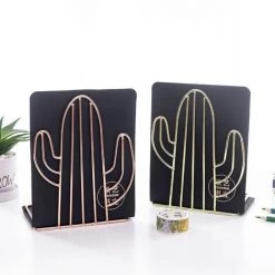 FUIENKO Support De Livre En Forme De Cactus, 1 Paire, Support De Livre En Fer, Serre-livres, étagère De Bureau, Organisateur De Livres, Fournitures Scolaires Et De Bureau,Rose Gold -Petit rangement Soldes Magasin 68245541 4