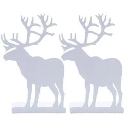 FUIENKO Serre-livres Décoratifs En Métal Antidérapant, Ensemble De Deux Pièces à Motif D'élan Pour Livres Lourds, Pour Le Bureau Et La Maison, M17F,White