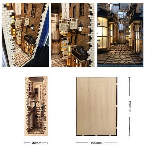 FUIENKO Serre-livres En Bois à Monter Soi-même, Allée Diagonale Avec LED, Modèle Fait à La Main, Bloc De Construction, Meubles Miniatures, Jouets De Décoration Pour La Maison, Cadeau,Shanghai Old Times 5 FUIENKO Serre-livres En Bois à Monter Soi-même, Allée Diagonale Avec LED, Modèle Fait à La Main, Bloc De Construction, Meubles Miniatures, Jouets De Décoration Pour La Maison, Cadeau,Shanghai Old Times – Image 3