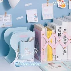 FUIENKO MINKYS – Serre-livres En Métal Multifonction 2 En 1, Support Avec Porte-stylo, Organisateur De Bureau Kawaii,pure Pink -Petit rangement Soldes Magasin 68245705 4