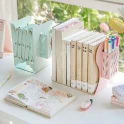 FUIENKO MINKYS – Serre-livres En Métal Multifonction 2 En 1, Support Avec Porte-stylo, Organisateur De Bureau Kawaii,pure Pink -Petit rangement Soldes Magasin 68245705 5