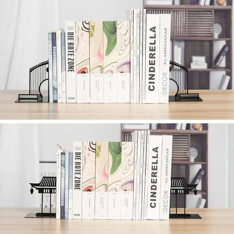 FUIENKO Serre-livres Créatif En Fer Noir, 2 Styles, Nouveau, Antique Chinois, Architecture, Fournitures Scolaires, De Bureau,B 6 FUIENKO Serre-livres Créatif En Fer Noir, 2 Styles, Nouveau, Antique Chinois, Architecture, Fournitures Scolaires, De Bureau,B – Image 4