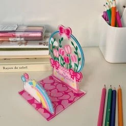 FUIENKO Kawaii – Boîte De Rangement De Bureau Multifonctionnelle En Forme De Tulipe, Organisateur De Livres, Support De Serre-livres, Boîte De Rangement De Bureau, Papeterie Scolaire,A -Petit rangement Soldes Magasin 68251126 3