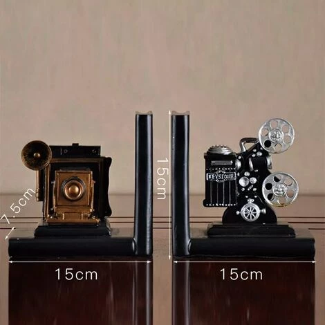 FUIENKO Serre-livres Rétro Avec Caméra, Projecteur De Film, Bibliothèque Créative De Collection, Organisateur De Livres, Mobilier De Bureau,Black 7 FUIENKO Serre-livres Rétro Avec Caméra, Projecteur De Film, Bibliothèque Créative De Collection, Organisateur De Livres, Mobilier De Bureau,Black – Image 5