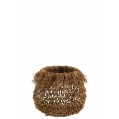 LANADECO Panier Tressé Rond En Feuilles De Bananier Naturel - Naturel