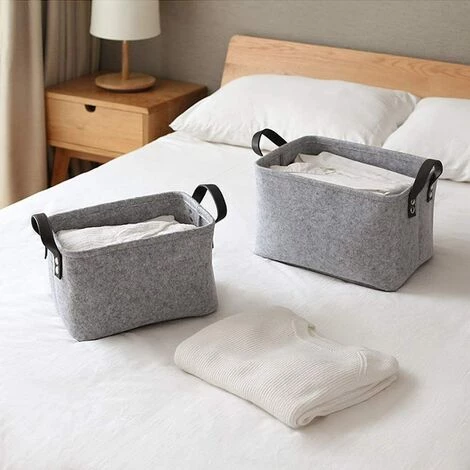 Kueatily Panier De Rangement - Panier De Rangement En Feutre Avec Deux Poignées Panier De Rangement Pliable En Feutre Organisateur De Placard (Gris Clair, 25 × 39 × 29 Cm) 4 Kueatily Panier De Rangement - Panier De Rangement En Feutre Avec Deux Poignées Panier De Rangement Pliable En Feutre Organisateur De Placard (Gris Clair, 25 × 39 × 29 Cm) – Image 2