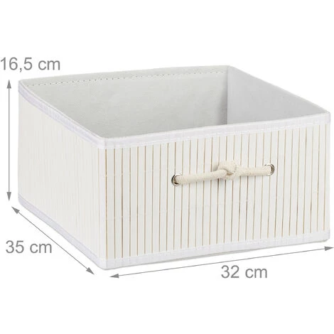 RELAXDAYS 6x Paniers Rangement En Bambou, Corbeille, HxLxP : 16,5 X 32 X 35 Cm, Panière Avec Poignée, 15 L Par Boîte, Blanc 7 RELAXDAYS 6x Paniers Rangement En Bambou, Corbeille, HxLxP : 16,5 X 32 X 35 Cm, Panière Avec Poignée, 15 L Par Boîte, Blanc – Image 5