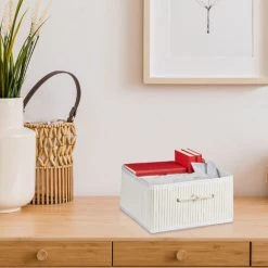 RELAXDAYS 2x Paniers Rangement En Bambou, Corbeille, HxLxP : 16,5 X 32 X 35 Cm, Panière Avec Poignée, 15 L Par Boîte, Blanc -Petit rangement Soldes Magasin 68542353 3