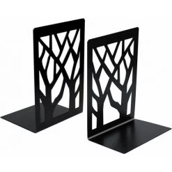 LLOVE Serre-Livres En Métal Conception De Forme D'arbre Unique Antidérapante Cale Livre Organisateur De Livres Pour Maison, Bureau, Écoles, Cadeau Étudiant 1 Paire (Noir)