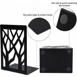 LLOVE Serre-Livres En Métal Conception De Forme D'arbre Unique Antidérapante Cale Livre Organisateur De Livres Pour Maison, Bureau, Écoles, Cadeau Étudiant 1 Paire (Noir) -Petit rangement Soldes Magasin 68573604 5