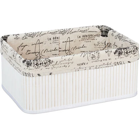 RELAXDAYS 2x Paniers, Revêtement En Tissu, Bambou, Rectangulaire, Corbeille, Panier Salle De Bain 16,5x38x28,5 Cm, Blanc 4 RELAXDAYS 2x Paniers, Revêtement En Tissu, Bambou, Rectangulaire, Corbeille, Panier Salle De Bain 16,5x38x28,5 Cm, Blanc – Image 2