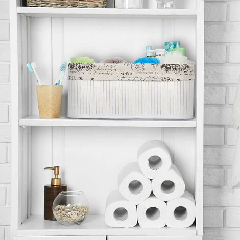 RELAXDAYS 2x Paniers, Revêtement En Tissu, Bambou, Rectangulaire, Corbeille, Panier Salle De Bain 16,5x38x28,5 Cm, Blanc 5 RELAXDAYS 2x Paniers, Revêtement En Tissu, Bambou, Rectangulaire, Corbeille, Panier Salle De Bain 16,5x38x28,5 Cm, Blanc – Image 3