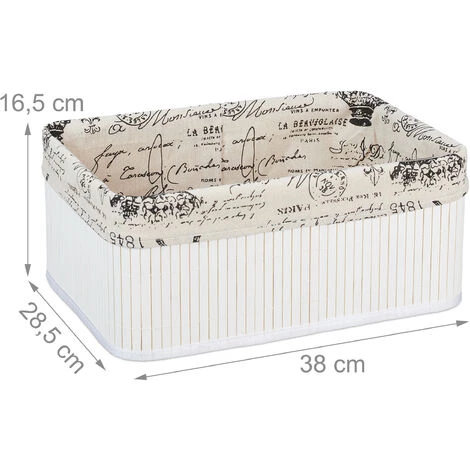 RELAXDAYS 2x Paniers, Revêtement En Tissu, Bambou, Rectangulaire, Corbeille, Panier Salle De Bain 16,5x38x28,5 Cm, Blanc 7 RELAXDAYS 2x Paniers, Revêtement En Tissu, Bambou, Rectangulaire, Corbeille, Panier Salle De Bain 16,5x38x28,5 Cm, Blanc – Image 5