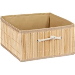 RELAXDAYS 2x Paniers Rangement En Bambou, Corbeille, HxLxP : 16,5 X 32 X 35 Cm, Panière Avec Poignée, 15 L Par Boîte, Nature -Petit rangement Soldes Magasin 68587877 2