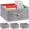 RELAXDAYS 4x Paniers Rangement En Bambou, Corbeille, HxLxP : 16,5 X 32 X 35 Cm, Panière Avec Poignée, 15 L Par Boîte, Gris -Petit rangement Soldes Magasin 68587878 1