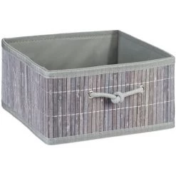 RELAXDAYS 4x Paniers Rangement En Bambou, Corbeille, HxLxP : 16,5 X 32 X 35 Cm, Panière Avec Poignée, 15 L Par Boîte, Gris -Petit rangement Soldes Magasin 68587878 2