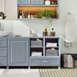 RELAXDAYS 4x Paniers Rangement En Bambou, Corbeille, HxLxP : 16,5 X 32 X 35 Cm, Panière Avec Poignée, 15 L Par Boîte, Gris -Petit rangement Soldes Magasin 68587878 3