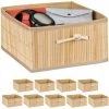 RELAXDAYS 10x Paniers Rangement En Bambou, Corbeille, HxLxP : 16,5 X 32 X 35 Cm, Panière Avec Poignée, 15 L Par Boîte, Nature -Petit rangement Soldes Magasin 68587879 1