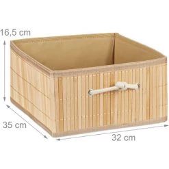 RELAXDAYS 10x Paniers Rangement En Bambou, Corbeille, HxLxP : 16,5 X 32 X 35 Cm, Panière Avec Poignée, 15 L Par Boîte, Nature -Petit rangement Soldes Magasin 68587879 5