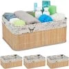 RELAXDAYS 4x Paniers, Revêtement En Tissu, Bambou, Rectangulaire, Corbeille, Panier Salle De Bain 16,5x38x28,5 Cm, Nature -Petit rangement Soldes Magasin 68587887 1