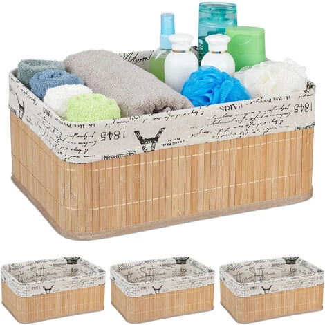 RELAXDAYS 4x Paniers, Revêtement En Tissu, Bambou, Rectangulaire, Corbeille, Panier Salle De Bain 16,5x38x28,5 Cm, Nature 3 RELAXDAYS 4x Paniers, Revêtement En Tissu, Bambou, Rectangulaire, Corbeille, Panier Salle De Bain 16,5x38x28,5 Cm, Nature