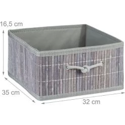 RELAXDAYS 2x Paniers Rangement En Bambou, Corbeille, HxLxP : 16,5 X 32 X 35 Cm, Panière Avec Poignée, 15 L Par Boîte, Gris -Petit rangement Soldes Magasin 68587889 5