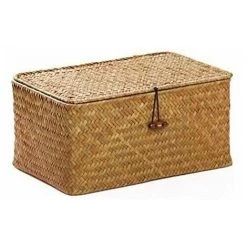 QERSTA Panier De Rangement En Rotin En Jonc De Mer Avec Couvercle En Matériau Naturel (petit 17cmx13cmx8cm H)