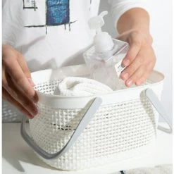 CSPARKV Panier De Bain Portable Salle De Bain Panier De Rangement Panier De Bain Articles De Toilette Bain Bleu Rotin Panier De Rangement Blanc + Gris 2 Pcs -Petit rangement Soldes Magasin 68618461 4