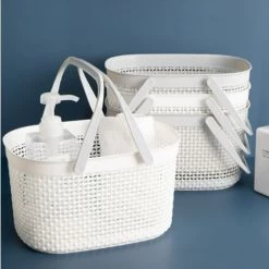 CSPARKV Panier De Bain Portable Salle De Bain Panier De Rangement Panier De Bain Articles De Toilette Bain Bleu Rotin Panier De Rangement Blanc + Gris 2 Pcs -Petit rangement Soldes Magasin 68618461 5