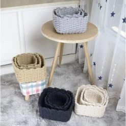 CSPARKV Petit Panier De Rangement Coton Corde Articles Divers Panier De Tri Maison Collation Panier Bureau Articles Divers Panier Simple Tissage Fait à La Main Blanc 26 * 26 * 18 Grand -Petit rangement Soldes Magasin 68618496 4
