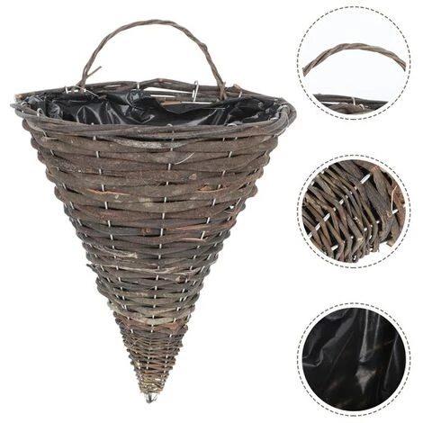 FUIENKO Panier De Jardinière Suspendu En Osier Et Rotin, Panier De Fleurs Tissé En Forme De Cône, Pots De Fleurs De Plafond,Brown 3 FUIENKO Panier De Jardinière Suspendu En Osier Et Rotin, Panier De Fleurs Tissé En Forme De Cône, Pots De Fleurs De Plafond,Brown