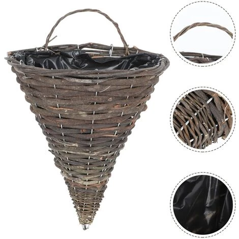 FUIENKO Panier De Jardinière Suspendu En Osier Et Rotin, Panier De Fleurs Tissé En Forme De Cône, Pots De Fleurs De Plafond,Brown 6 FUIENKO Panier De Jardinière Suspendu En Osier Et Rotin, Panier De Fleurs Tissé En Forme De Cône, Pots De Fleurs De Plafond,Brown – Image 4