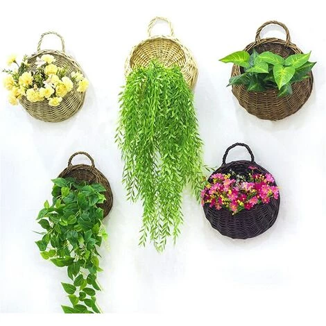 FUIENKO Panier à Fleurs En Osier Suspendu Au Mur, Support Pour Plantes De Jardin,BR 4 FUIENKO Panier à Fleurs En Osier Suspendu Au Mur, Support Pour Plantes De Jardin,BR – Image 2