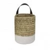 FUIENKO Panier De Rangement En Rotin Pour Plantes De Jardin, Pot De Fleurs Fait à La Main, Conteneur De Rangement En Jonc De Mer Pliable Suspendu à Poignée Tissée Pour Jouets 1 Pièce,White Multicolor S