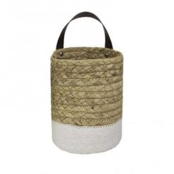 FUIENKO Panier De Rangement En Rotin Pour Plantes De Jardin, Pot De Fleurs Fait à La Main, Conteneur De Rangement En Jonc De Mer Pliable Suspendu à Poignée Tissée Pour Jouets 1 Pièce,White Multicolor S