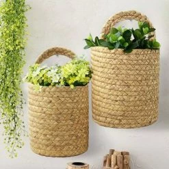 FUIENKO Panier De Rangement En Rotin Pour Plantes De Jardin, Pot De Fleurs Fait à La Main, Conteneur De Rangement En Jonc De Mer Pliable Suspendu à Poignée Tissée Pour Jouets 1 Pièce,White Multicolor S -Petit rangement Soldes Magasin 68624996 5