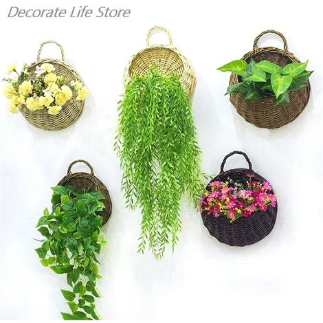 FUIENKO Panier à Fleurs En Osier Suspendu Au Mur, Support Pour Plantes De Jardin,Gray 4 FUIENKO Panier à Fleurs En Osier Suspendu Au Mur, Support Pour Plantes De Jardin,Gray – Image 2