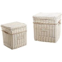 AUBRY GASPARD Malle Carrée En Osier Blanchi (Lot De 2) Beige - Blanchi (crème)