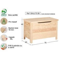 Coffre De Rangement ASTIGARRAGA En Pin Massif Avec Pieds Carrés 48x70x40 Cm -Petit rangement Soldes Magasin 7385919 5