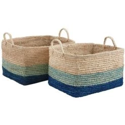 AUBRY GASPARD Corbeilles De Rangement Rectangulaire En Jonc Coloré (Lot De 2) Multicolore - Beige