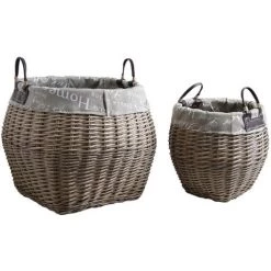 AUBRY GASPARD Corbeille De Rangement Ronde En Osier Gris Et Doublure En Coton (Lot De 2) Gris - Gris