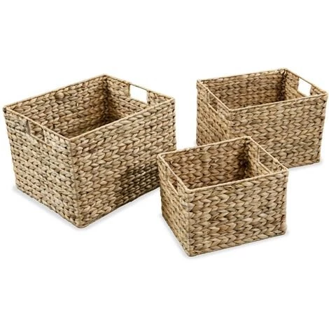 VidaXL Panier De Rangement 3 Pcs Jacinthe D'eau - Brun 4 VidaXL Panier De Rangement 3 Pcs Jacinthe D'eau - Brun – Image 2