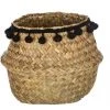 Atmosphera - Petit Panier En Osier Avec Pompons Noirs - Noir