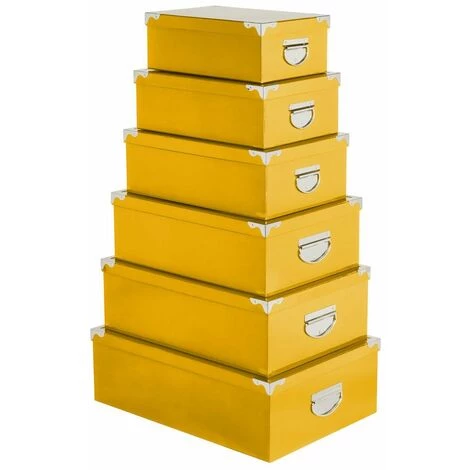 Five - Lot De 6 Boîtes De Rangement Avec Poignées Et Coins En Métal Coloris Jaune - Jaune 3 Five - Lot De 6 Boîtes De Rangement Avec Poignées Et Coins En Métal Coloris Jaune - Jaune